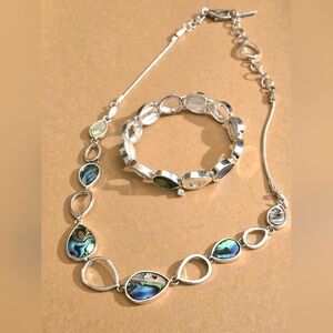 Nine West Silver and Abalone Necklace Set